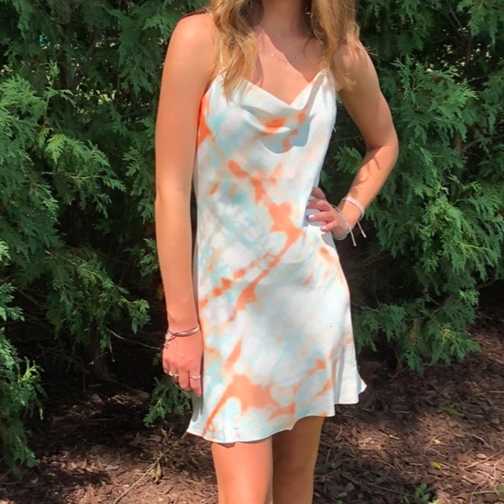 Pastel tie-dye mini slip dress